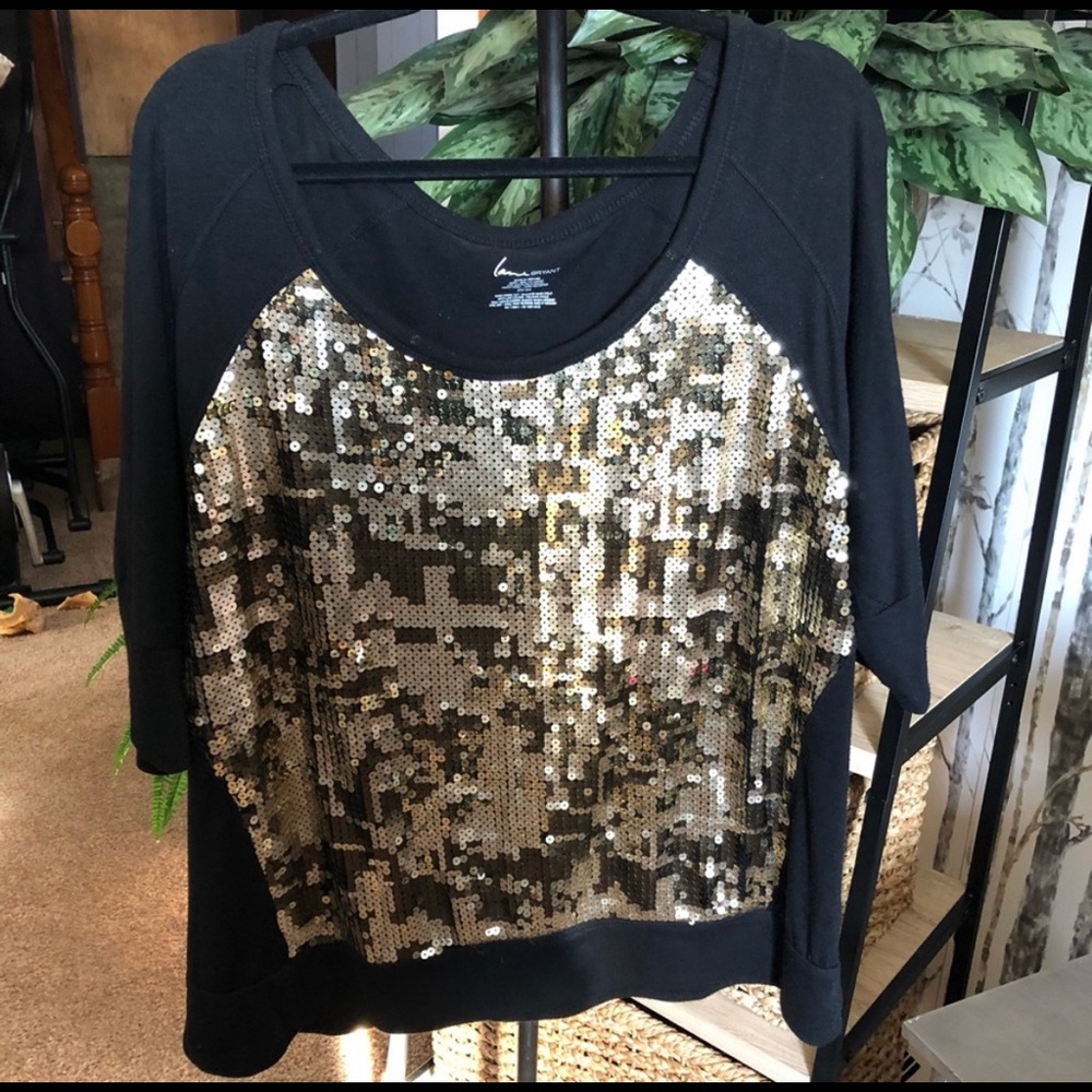 Black Lane Bryant Top w/ Gold Sequins - Size 22/24